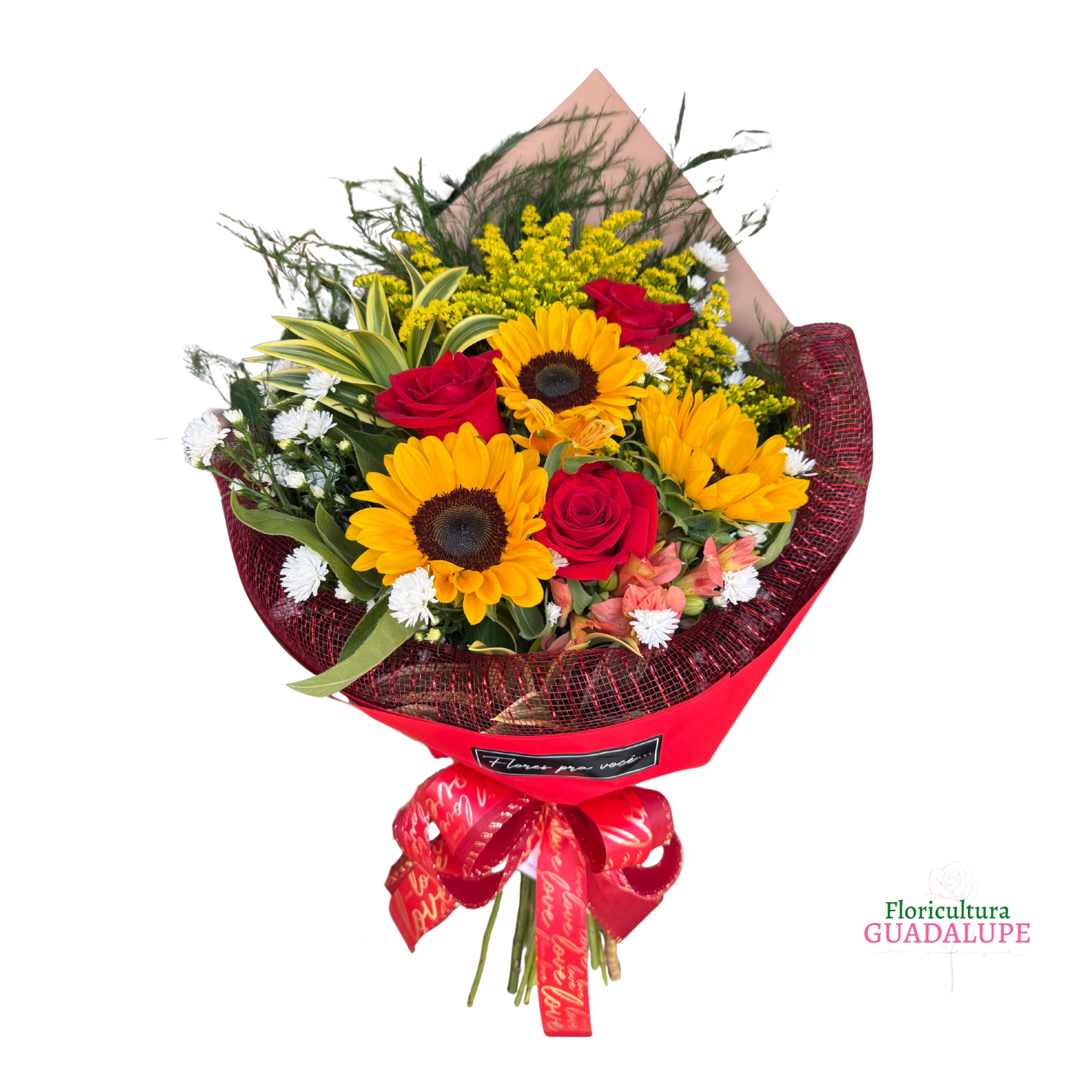 Buqu� Desconstru�do de 3 Girass�is e 3 Rosas 