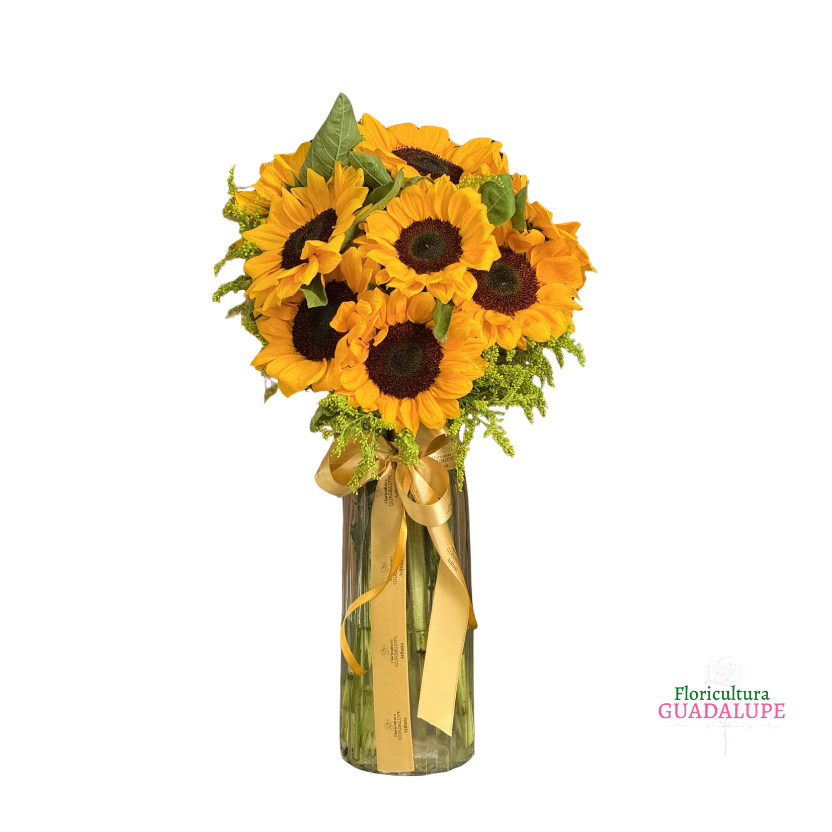 Arranjo de Girass�is em Vaso de Vidro
